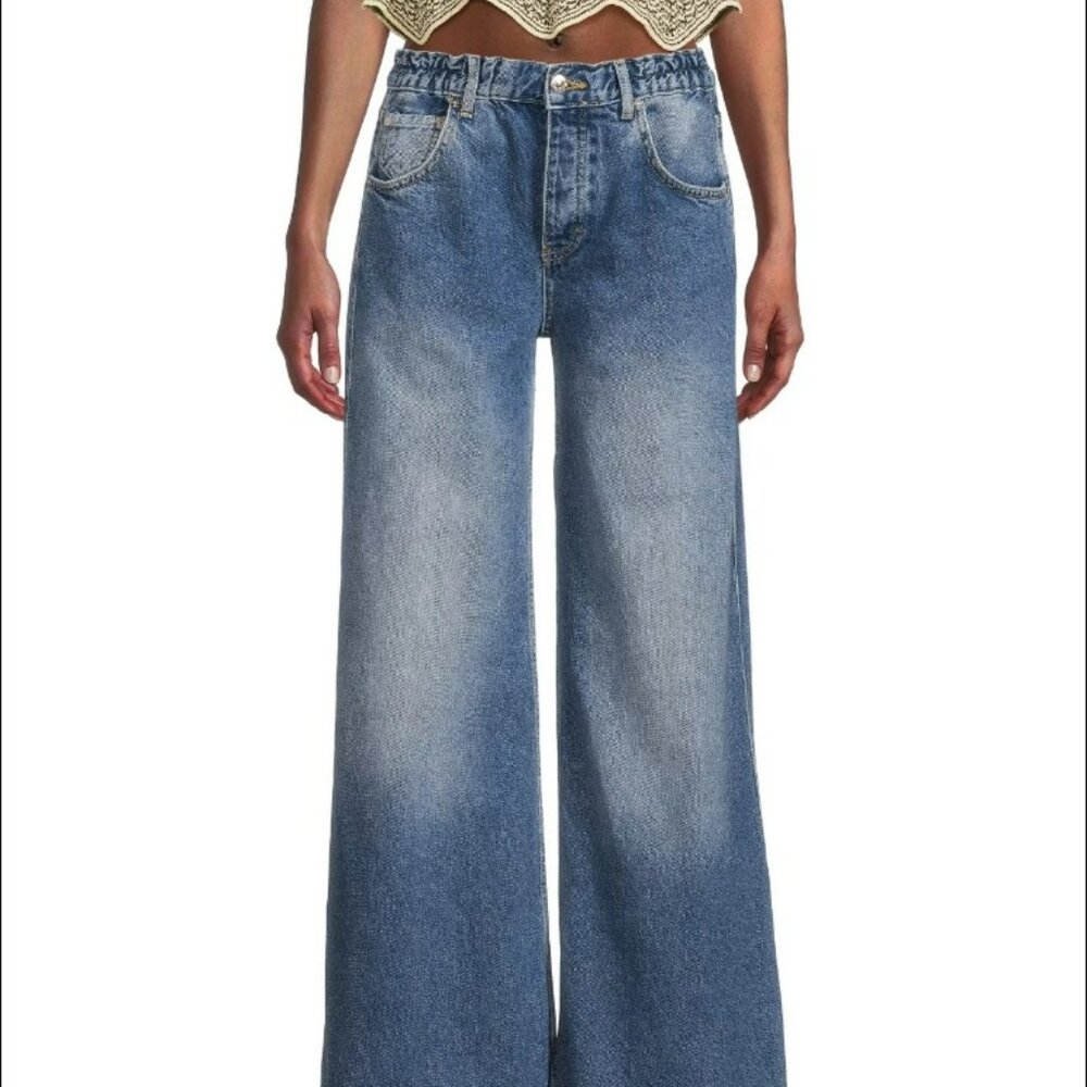 We The Free Wide Leg Flare Jeans in Light Blue Wash - Picture 6 of 10